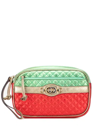 Pre-owned Gucci 2000-2015 Laminated Nappa Trapuntata Wristlet Clutch Bag In Red
