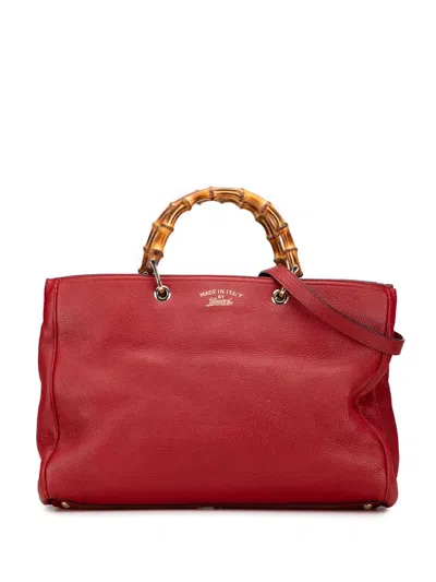 Pre-owned Gucci 2000-2015 Large Calfskin Bamboo Shopper Sachel Satchel In Red