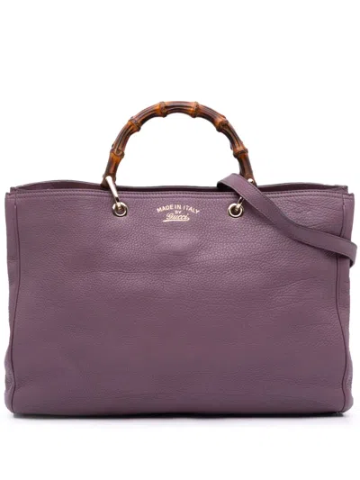 Pre-owned Gucci 2000-2015 Large Calfskin Bamboo Shopper Satchel In Purple