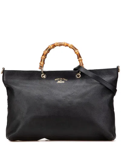 Pre-owned Gucci 2000-2015 Large Calfskin Bamboo Shopper Satchel In Black