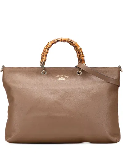 Pre-owned Gucci 2000-2015 Large Calfskin Bamboo Shopper Satchel In Brown