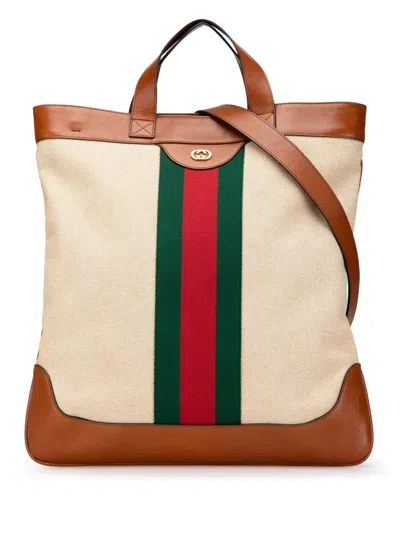 Pre-owned Gucci 2000-2015 Large Canvas Web Satchel In Brown