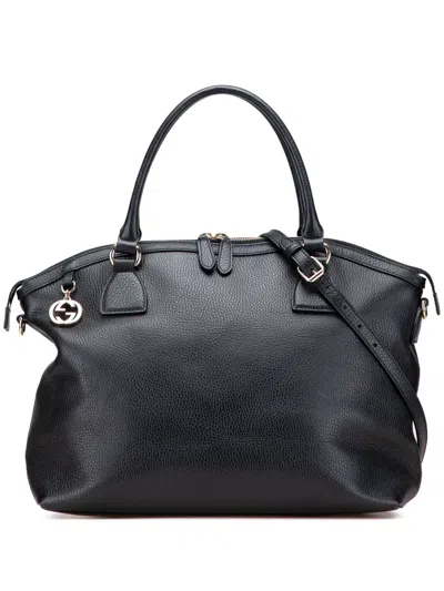 Pre-owned Gucci 2000-2015 Large Dollar Calfskin Gg Charm Dome Satchel In Black