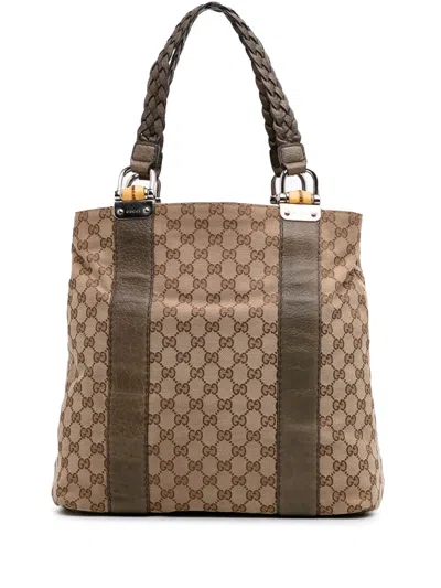 Pre-owned Gucci 2000-2015 Large Gg Canvas Bamboo Libeccio Tote Bag