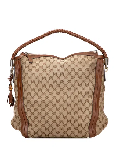 Pre-owned Gucci 2000-2015 Large Gg Canvas Bella Tote Bag In Brown