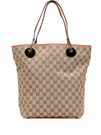 Pre-owned Gucci 2000-2015 Large Gg Canvas Eclipse Tote Bag In Brown