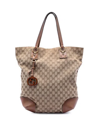 Pre-owned Gucci 2000-2015 Large Gg Canvas Gg Charm Tote Bag In Brown