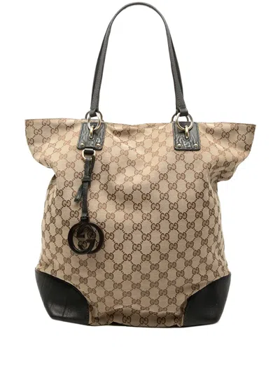 Pre-owned Gucci 2000-2015 Large Gg Canvas Gg Charm Tote Bag In Brown
