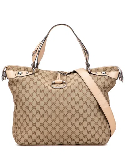 Pre-owned Gucci 2000-2015 Large Gg Canvas Icon Bit Satchel In Brown