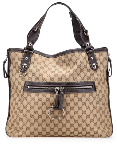 Pre-owned Gucci 2000-2015 Large Gg Canvas Icon Bit Zip Tote Bag In Brown