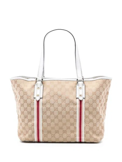 Pre-owned Gucci 2000-2015 Large Gg Canvas Jolicoeur Tote Bag In Brown