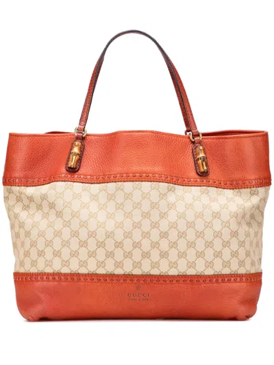 Pre-owned Gucci 2000-2015 Large Gg Canvas Laidback Crafty Tote Bag In Orange