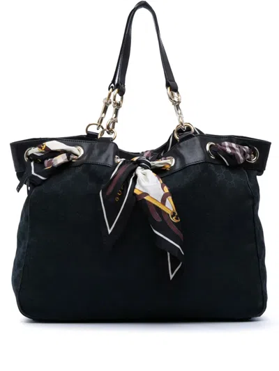 Pre-owned Gucci 2000-2015 Large Gg Canvas Positano Tote Bag In Black