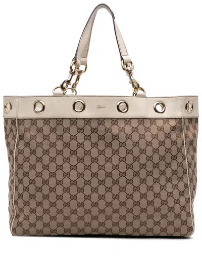 Pre-owned Gucci 2000-2015 Large Gg Canvas Positano Tote Bag In Brown