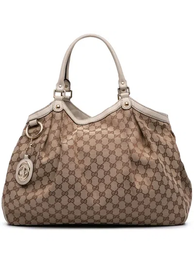 Pre-owned Gucci 2000-2015 Large Gg Canvas Sukey Tote Bag In Brown