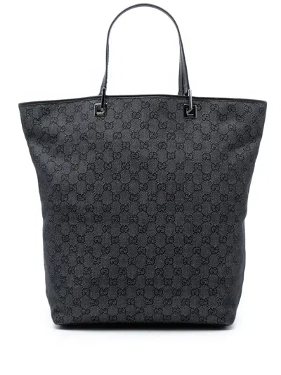 Pre-owned Gucci 2000-2015 Large Gg Denim Shopper Tote Bag In Black