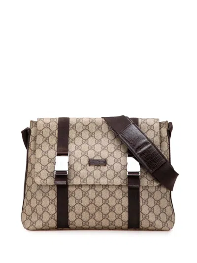 Pre-owned Gucci 2000-2015 Large Gg Supreme Double Buckle Flap Messenger Bag Crossbody Bag