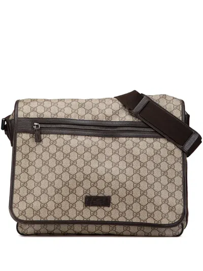 Pre-owned Gucci 2000-2015 Large Gg Supreme Flap Messenger Bag Crossbody Bag In Brown