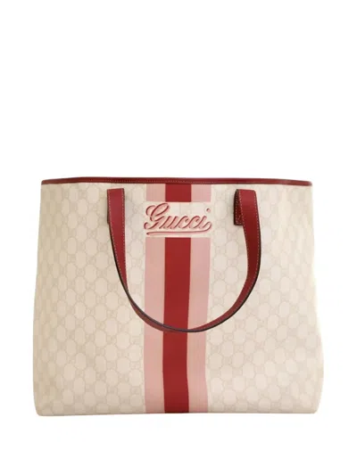 Pre-owned Gucci 2000-2015 Large Gg Supreme Logo Web Joy Tote Bag In White