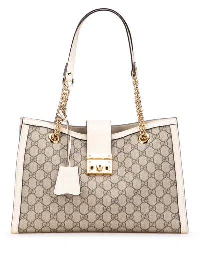 Pre-owned Gucci 2000-2015 Large Gg Supreme Padlock Tote Bag In Brown