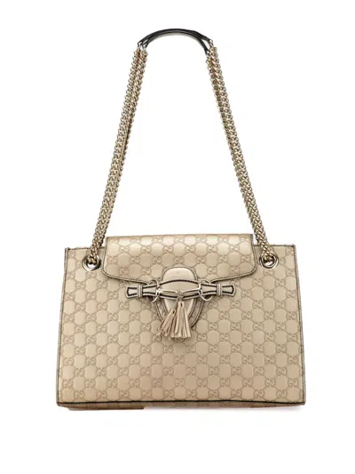 Pre-owned Gucci 2000-2015 Large Ssima Emily Shoulder Bag In 金色