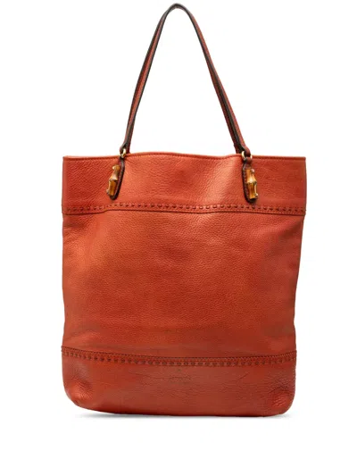 Pre-owned Gucci 2000-2015 Large Leather Laidback Crafty Tote Bag In Orange
