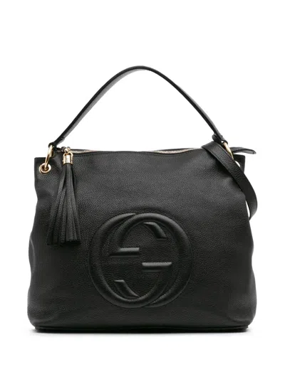 Pre-owned Gucci 2000-2015 Large Pebbled Calfskin Soho Convertible Hobo Satchel In Black