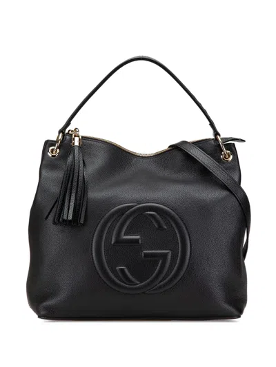 Pre-owned Gucci 2000-2015 Large Pebbled Calfskin Soho Convertible Hobo Satchel In Black