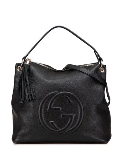 Pre-owned Gucci 2000-2015 Large Pebbled Calfskin Soho Convertible Hobo Satchel In Black