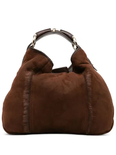Pre-owned Gucci 2000-2015 Large Suede And Fur Horsebit Hobo Bag In Brown