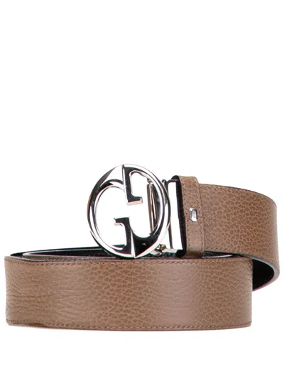 Pre-owned Gucci 2000-2015 Leather 1973 Reversible Belt In Brown