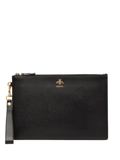 Pre-owned Gucci 2000-2015 Leather Animalier Clutch Bag In Black