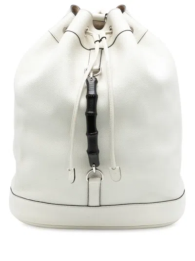 Pre-owned Gucci 2000-2015 Leather Bamboo Drawstring Backpack In White