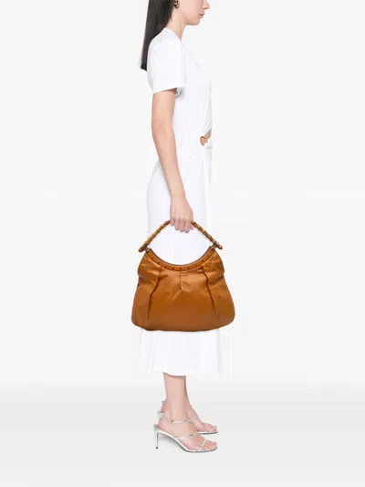 Pre-owned Gucci 2000-2015 Leather Bamboo Studded Hobo Bag In Brown