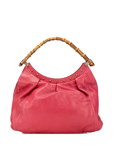 Pre-owned Gucci 2000-2015 Leather Bamboo Studded Hobo Bag In Pink