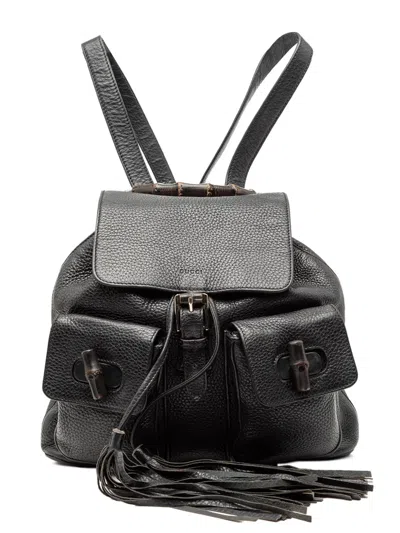 Pre-owned Gucci 2000-2015 Leather Bamboo Tassel Backpack In Black