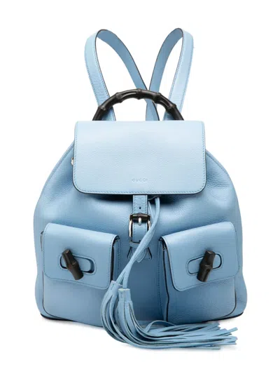 Pre-owned Gucci 2000-2015 Leather Bamboo Tassel Backpack In Blue