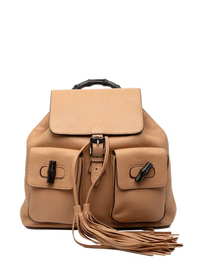 Pre-owned Gucci 2000-2015 Leather Bamboo Tassel Backpack In Brown
