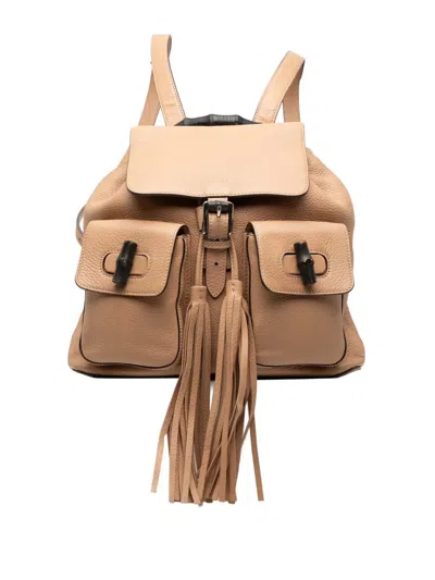 Pre-owned Gucci 2000-2015 Leather Bamboo Tassel Backpack In Brown