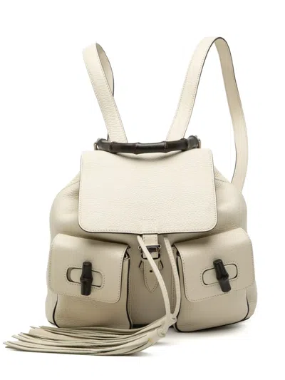 Pre-owned Gucci 2000-2015 Leather Bamboo Tassel Backpack In White