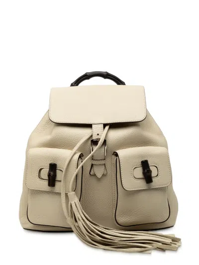 Pre-owned Gucci 2000-2015 Leather Bamboo Tassel Backpack In White