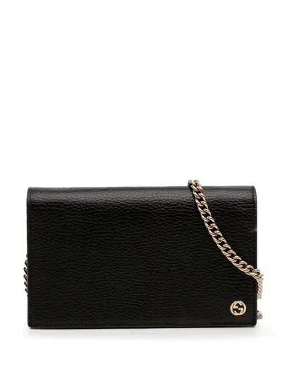 Pre-owned Gucci 2000-2015 Leather Betty Wallet On Chain Crossbody Bag In Black