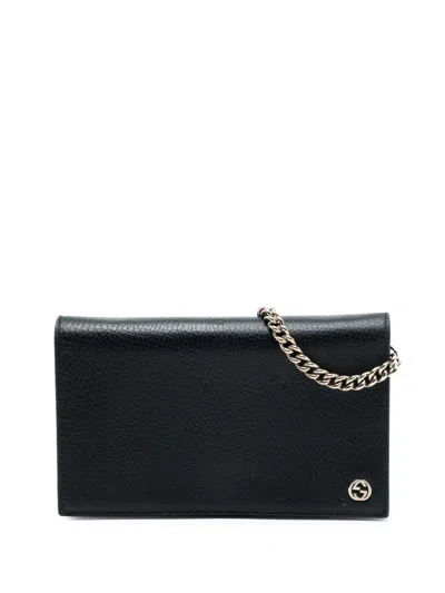 Pre-owned Gucci 2000-2015 Leather Betty Wallet On Chain Crossbody Bag In Black