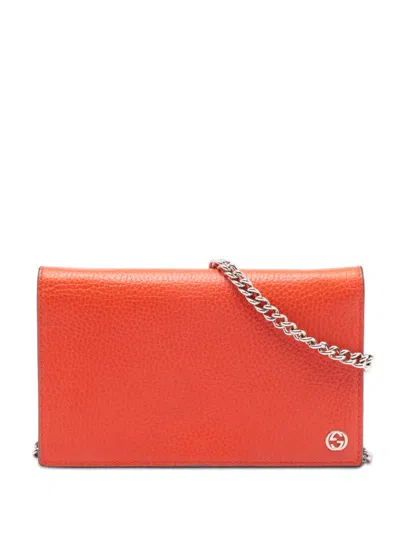 Pre-owned Gucci 2000-2015 Leather Betty Wallet On Chain Crossbody Bag In Orange