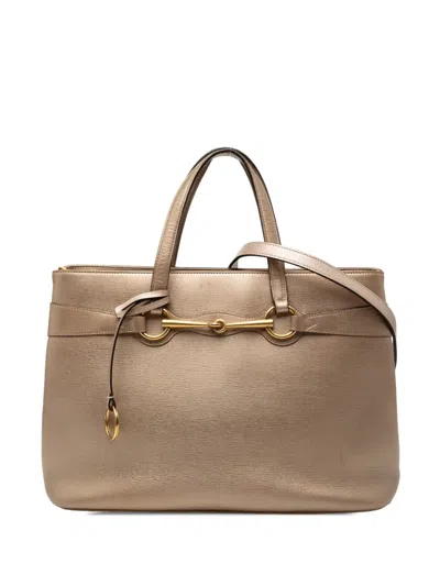 Pre-owned Gucci 2000-2015 Leather Bright Bit Satchel In Gold