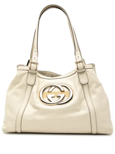Pre-owned Gucci 2000-2015 Leather Dialux Britt Tote Bag In White
