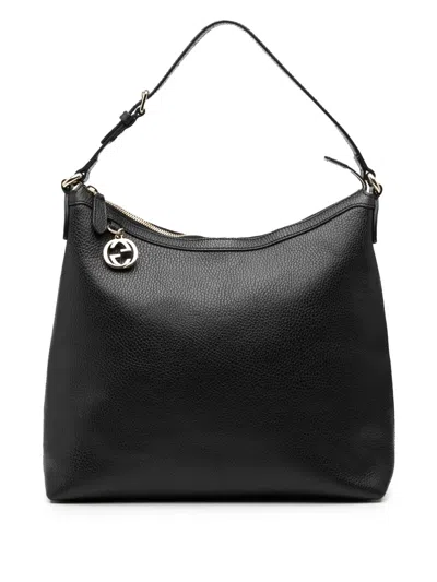 Pre-owned Gucci 2000-2015 Leather Gg Charm Tote Bag In Black