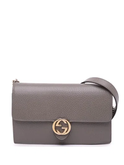 Pre-owned Gucci 2000-2015 Leather Interlocking G Dollar Wallet On Chain Crossbody Bag In 灰色