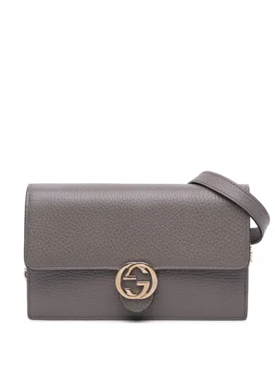 Pre-owned Gucci 2000-2015 Leather Interlocking G Dollar Wallet On Chain Crossbody Bag