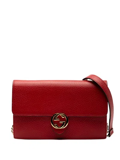 Pre-owned Gucci 2000-2015 Leather Interlocking G Dollar Wallet On Chain Crossbody Bag In Red